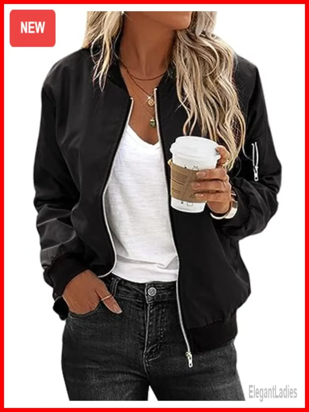 Women's Lightweight Quilted Bomber Jacket Zip Up Casual Coat with Pockets
